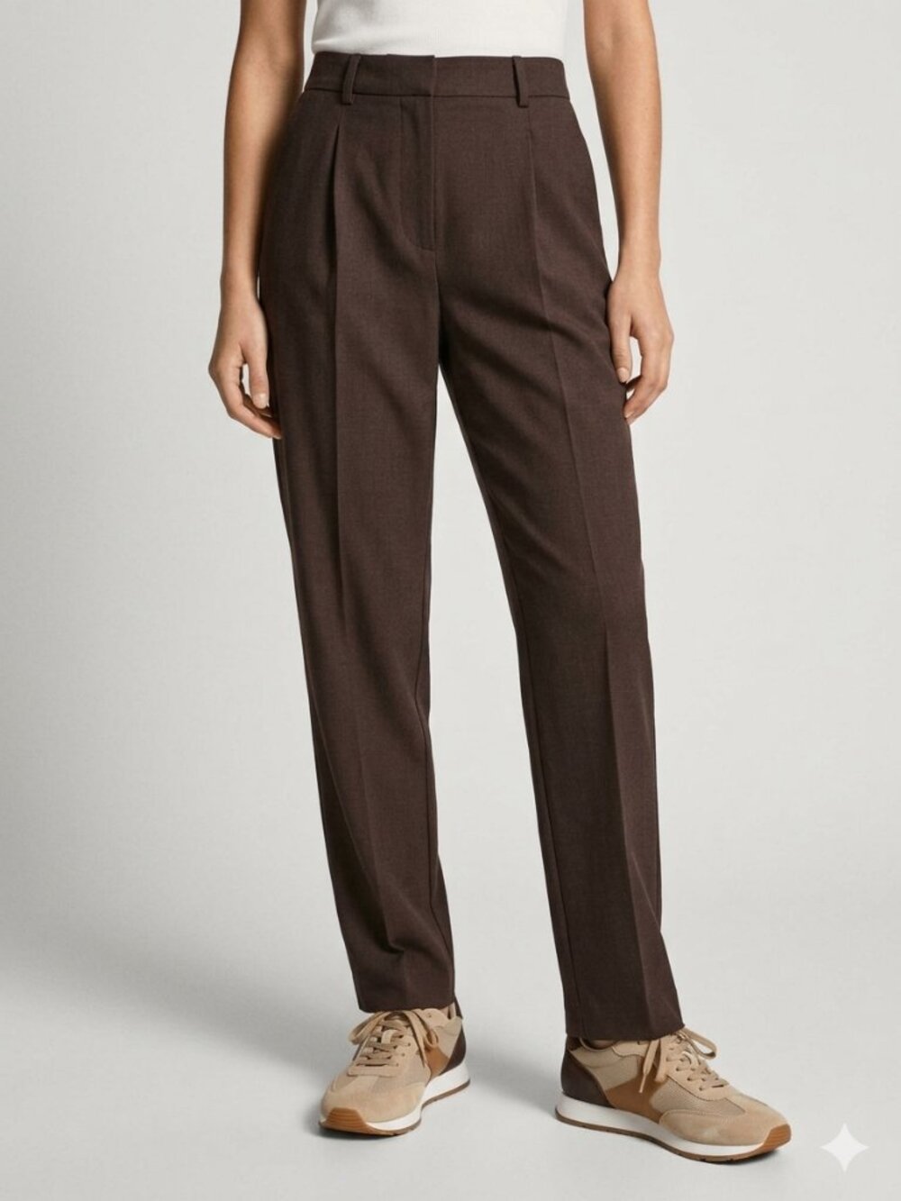 MANGO Pleated High Waist Trousers Pants Brown Women's Size 8